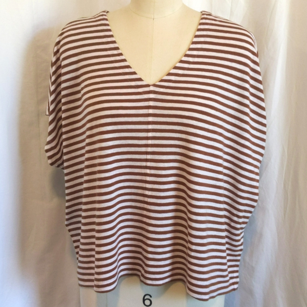 J. Jill white and brown striped linen blend short sleeve top, XL petite